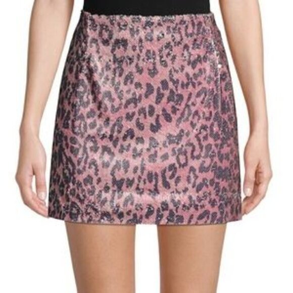 NWT Free People Pink Cheetah Sparkle Sequin Mini Skirt size 0 - Picture 1 of 9